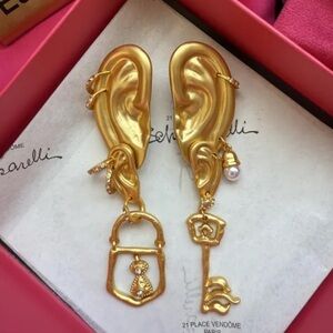 Schiaparelli Style Padlock and Key Earrings